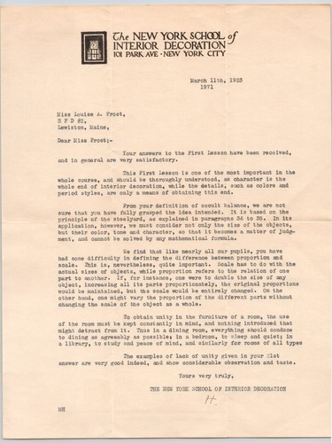 1923 The New York School of Interior Decoration New York NY Letterhead