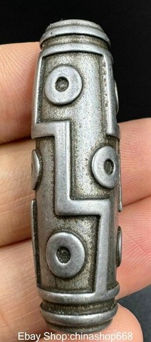 1.6" Rare Old Tibetan Meteorite Buddhism DZi Bead 9 Eyes Amulet Pendant - Picture 5 of 5