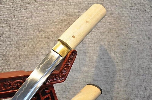 Japanese Clay Tempered 1095 Steel Samurai Sword White wood Shirasaya Tanto* - Picture 7 of 9