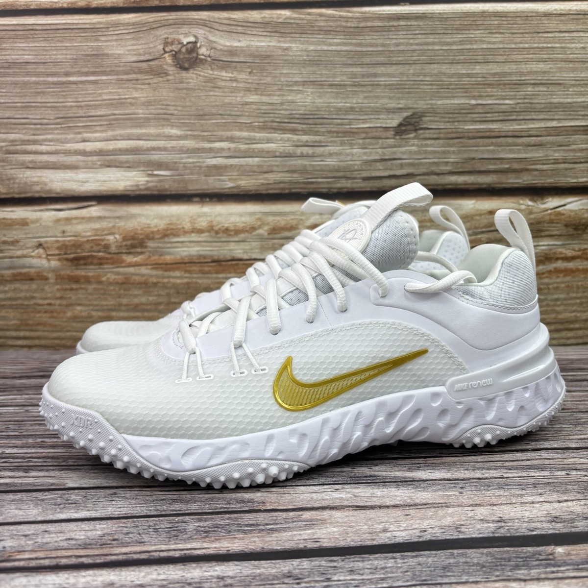 Mens Size 9 Nike Huarache 9 Elite TF Lax White Gold Turf  display picture 3