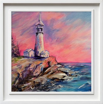 Original  Acrylic Lighthouse   Painting Coastal Art    Handpainted Signed Canvas