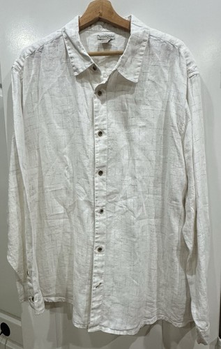 Carbon 2 Cobalt Men Shirt 100% Linen Long Sleeve Button Up White Subtle Plaid XL - Picture 4 of 5