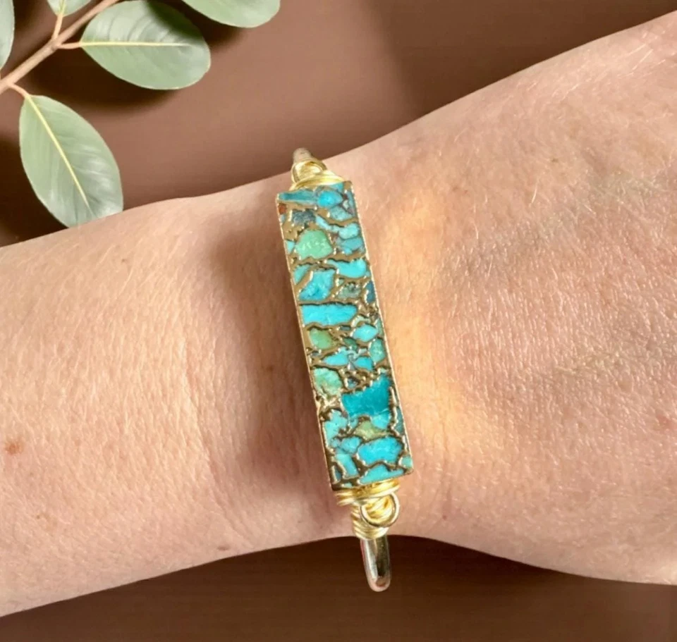 Turquoise Bar Cuff Bangle | Handmade Crystal Bracelet | Crystal Shop UK - Image 3 of 4