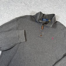 Polo Ralph Lauren Sweater Mens XL Gray Quarter Zip Mock Neck Cotton Pullover