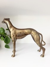 Large Solid Brass Greyhound Whippet Dog Statue Vintage