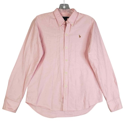 Polo Ralph Lauren Shirt Women’s Size ? Pink Solid Button Down Long Sleeve - Picture 2 of 8
