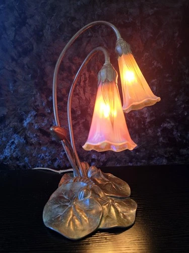 Vintage American Deluxe Bronze Pond Lily 2-Light Table Lamp Art Nouveau 230