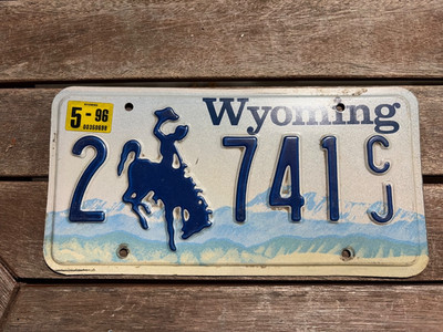 1996 Wyoming Bucking Bronco Cowboy License Plate 2 741 CJ