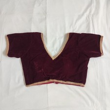 Maroon Velvet Saree Blouse V Neck Back Tie Bollywood Designer Choli Crop Top M