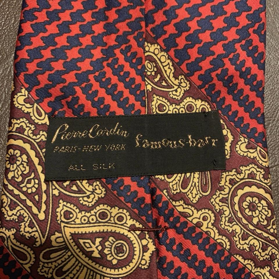 Corbata vintage Pierre Cardin para hombre 54 en azul caramelo rojo dorado brillo floral ancho Foto 3 de 4