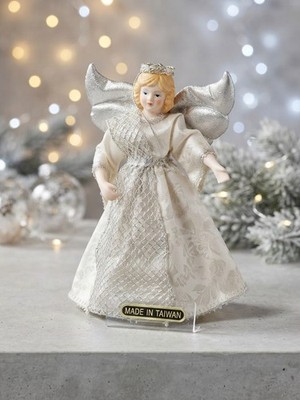 Vintage Silber Christbaumspitze Engel Puppe Ornament 18 cm Made in Taiwan