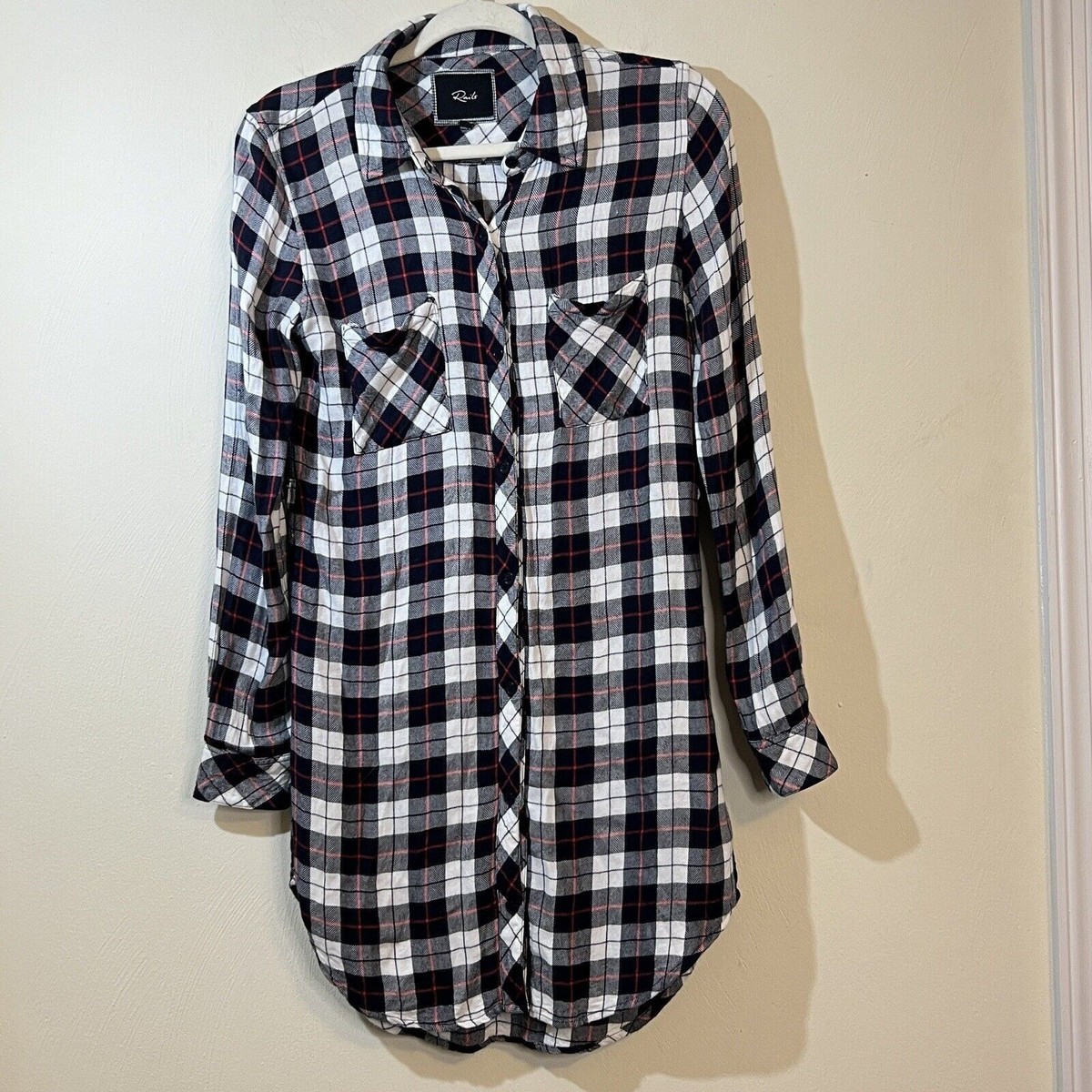 rails plaid shirt dress Rails Bianca Plaid Flannel Long Sleeve Shirt Dress Size Small Charcoal shadow