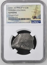 1701-35 PHILIP V SPANISH COLONIAL COB Shipwreck Coin NGC Graded