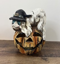 Light-Up Flashing Halloween Sad Ghost On Jack-O-Lantern Pumpkin Resin Figure