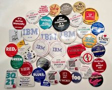 Lot of Vintage Computing Pin Buttons IBM Cray Unix TI CES Unisoft Sun Pascal