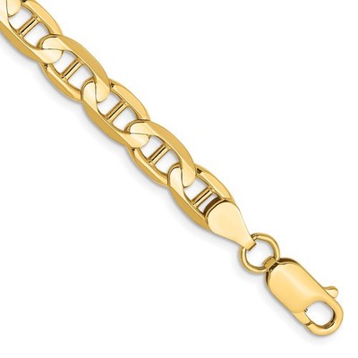 14K massives Gelbgold 8 Zoll 6,25 mm konkav Anker Karabinerverschluss Armband Damen