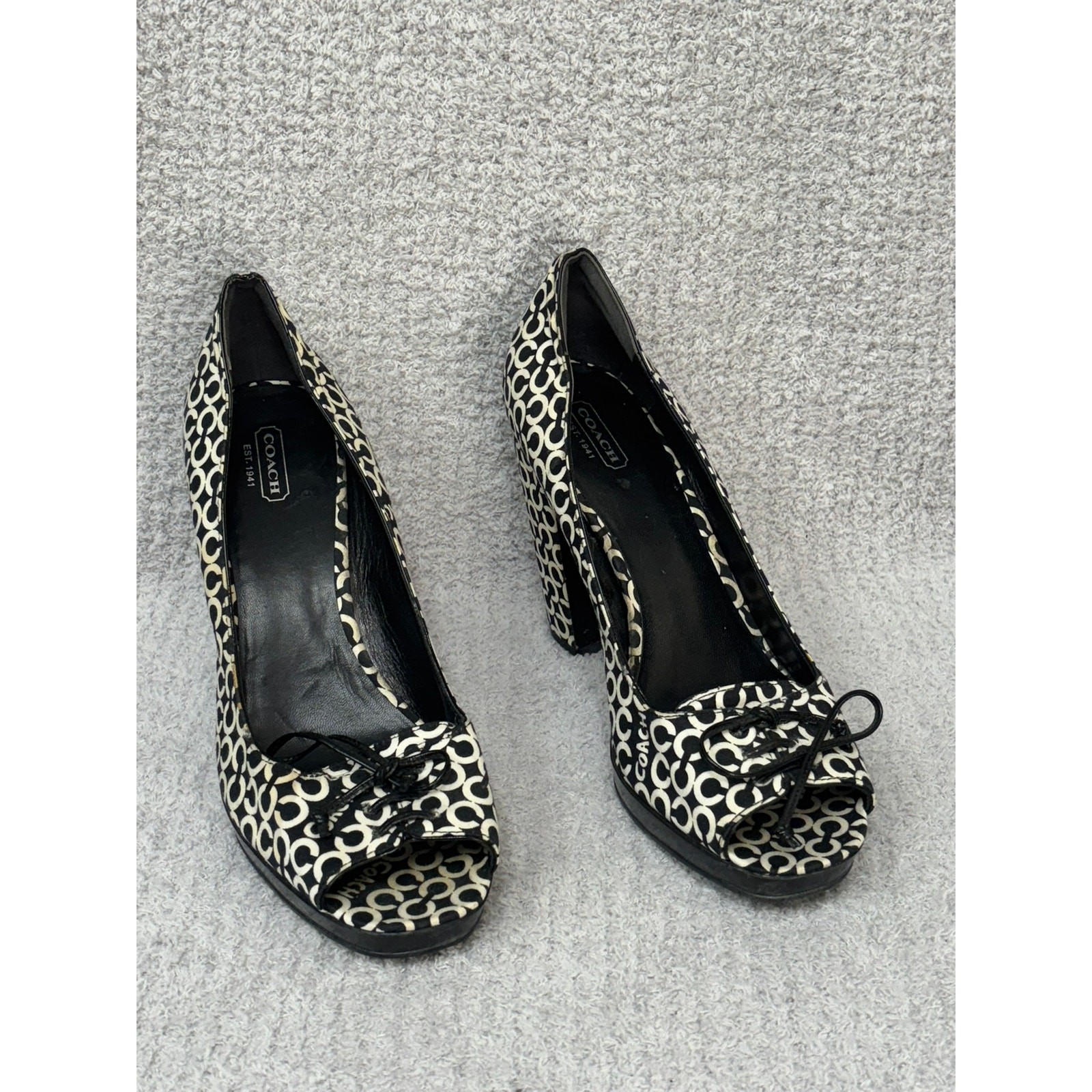 Coach Corey Black & White Signature Print Peep Toe Heels Size 10 AS IS #38