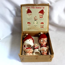 VINTAGE KREISS JAPANESE CERAMIC CHRISTMAS - 5-PIECE X’MAS BREAKFAST SET W/BOX!