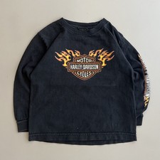 Kids 2000s Harley-Davidson Flame Logo Long Sleeve Shirt