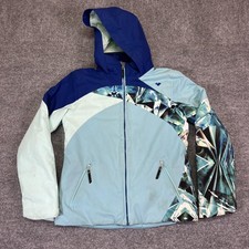 Obermeyer Jacket Kids Large 14/16 Blue Geometric Hooded Insulated Ski Winter