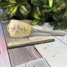 Vintage Floral Vanity Brush  Comb Set Made in Hong Kong Ornate Silver Tone
