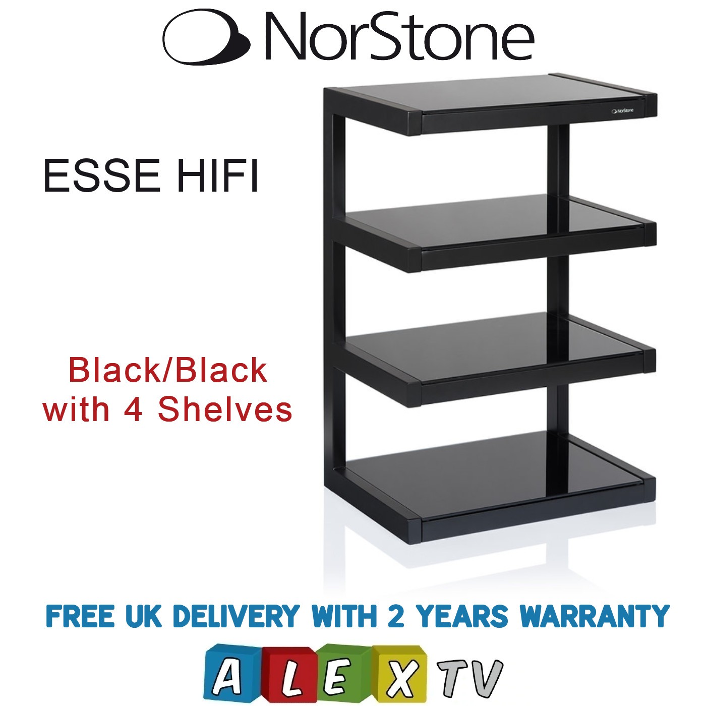 Norstone ESSE Black HiFi Rack with Shelves Stylish AV Furniture Hi-Fi Stand