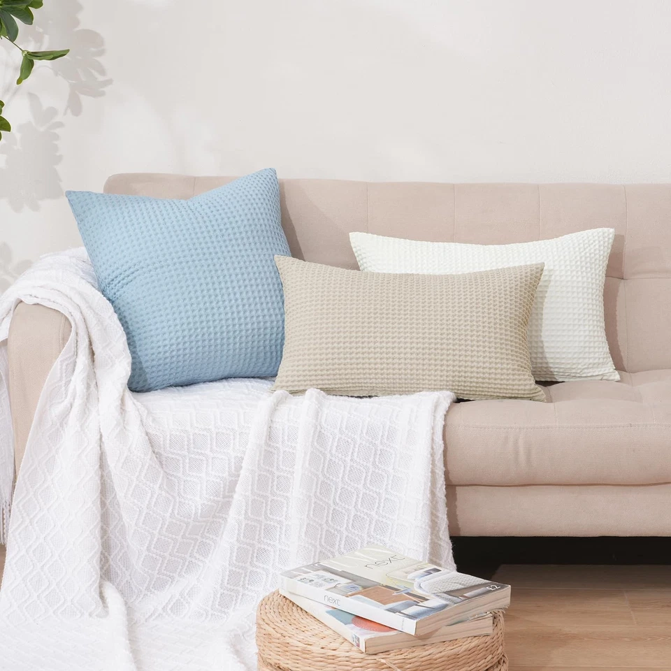 Funda de almohada lumbar PHF 100 % algodón tejido gofre 12x20 pulgadas paquete de 2 decorativas Foto 2 de 4