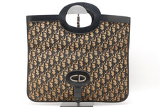 Christian Dior Trotter Clutch Tote Bag Canvas Navy Vintage