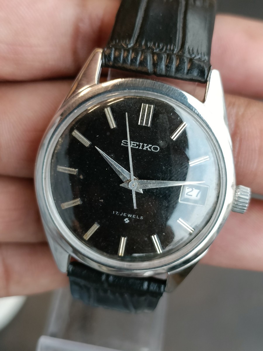 VINTAGE SEIKO 17J WINDING PATINA BLACK DIAL 6602-8050 JAPAN MEN'S
