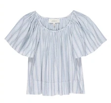 The Great Dale Flutter Sleeve Crop Top Women Size 3 Large Blue White Stripe