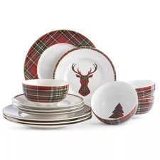 222 Fifth Wexford 12 Piece Dinnerware Set, Red