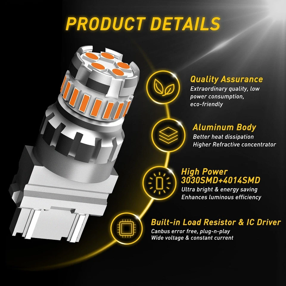 AUXITO 3157 3056 4156 LED Amber/Yellow Front Turn Signal DRL Parking Light Bulbs - Imagem 4 de 4