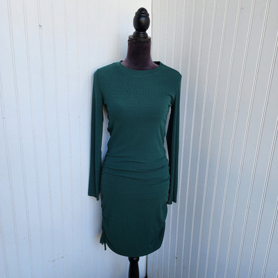 Divided H&M Knee Length Ribbed Bodycon Rutched Dress Women Long Sleeve Sz M