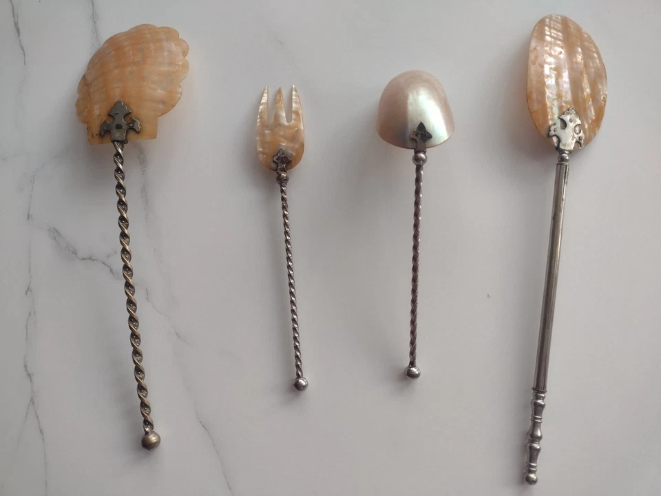 Vorlegebesteck Silber -  Perlmutt - 4 Teile - 1900 - Antik - - Bild 2 von 4