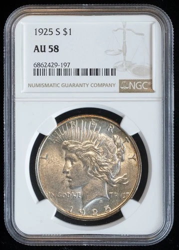 1925 S Peace Dollar AU 58 NGC $1