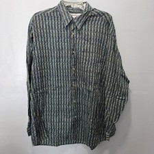 Jhane Barnes Men's Size L Shirt Woven Japan Fabric Green Button Long Sleeve
