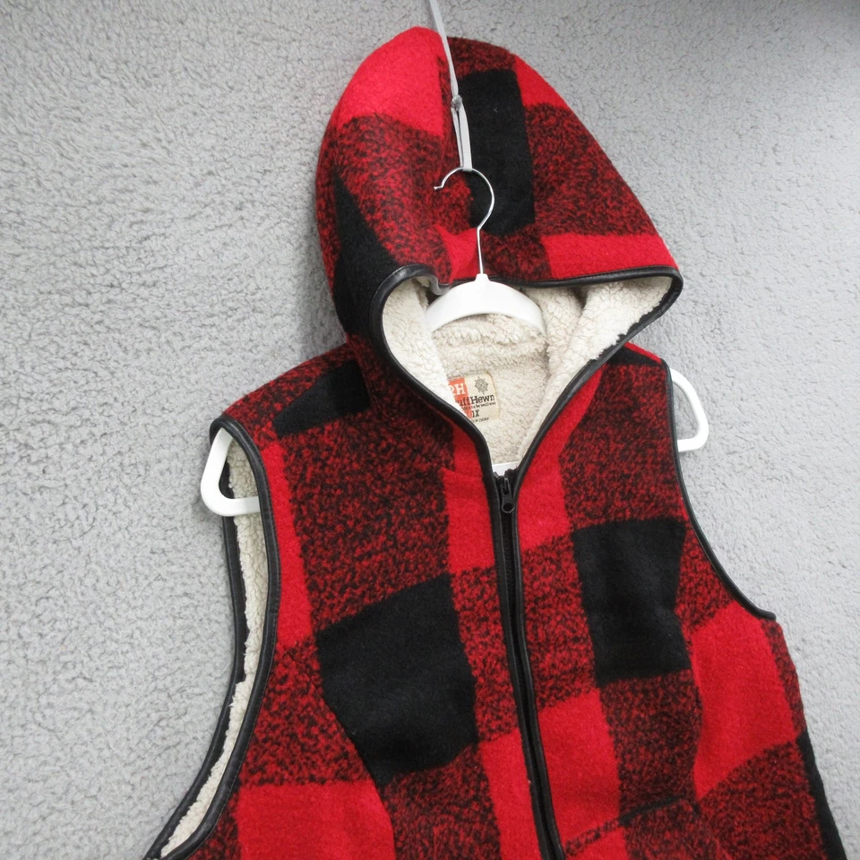 Chaleco tallado con volantes para hombre 1X rojo negro búfalo a cuadros imitación sherpa con capucha al aire libre Foto 4 de 4