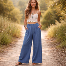 NWT Halara Pants Women s Medium High Waisted Wide Leg Crinkle Pocket Activewear