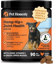 Pet Honesty Senior Hemp Hip  Joint Supplement for Dogs Mobility Chews 90 Ct