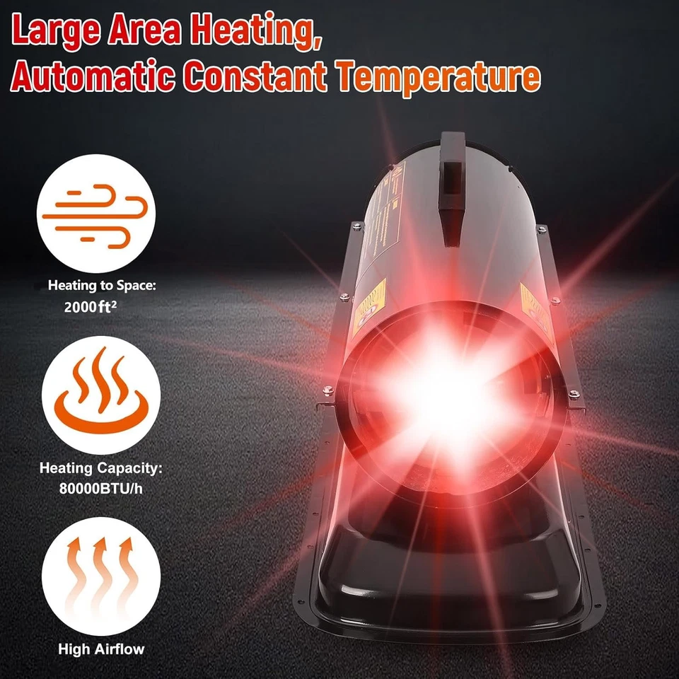 Calentador de aire forzado diésel/queroseno portátil 80000 BTU interior exterior tanque de 18 L Foto 2 de 4