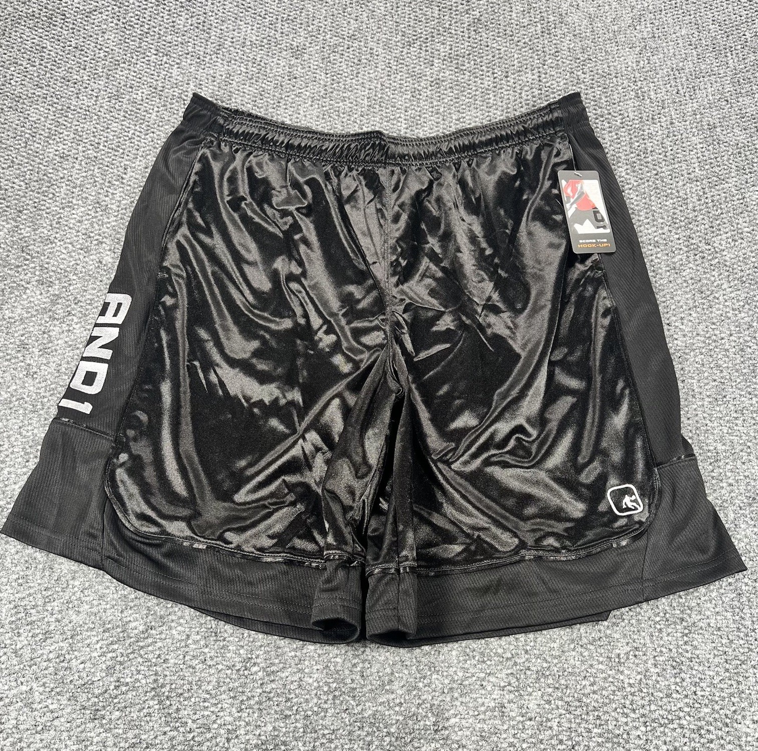 Vintage And1 Shorts Men's 2XL Black Basketball Gym Workout Baggy Y2K Glossy