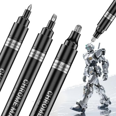 3PK Liquid Chrome Markers Set, Permanent Mirror Pens for Plastic, Metal, Art USA
