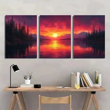 3pcs Color Burs Sunset Abstract Vibrant Perfect Wall Art Canvas Framed 50x70cm