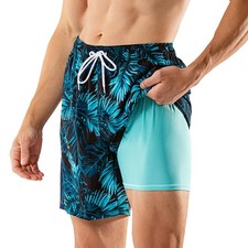 Mens Swim Trunks Swim Shorts 7 inch Compression Liner Bathing Suit Beach Shor...