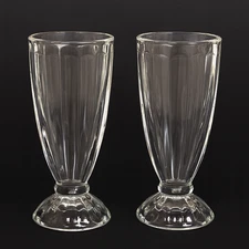 Libbey Tall Fluted Milkshake Glasses Pair Ice Cream Floats Sundae Soda Dessert