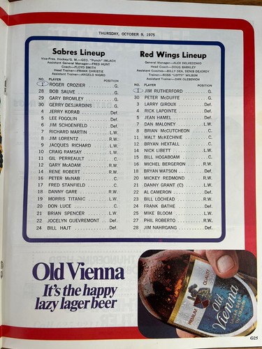 1975-76 Buffalo Sabres Program vs Detroit Red Wings at THE AUD - Picture 2 of 2