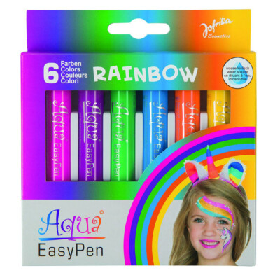 6x AQUA PEN RAINBOW # Karneval Schminke Farbe Stift Farbstift Clown Kostüm Party