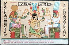 Egyptian Tomb Art Postcard; D Auria; Artist Poliaroli; Menephtah, Ammone, Knoum