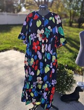 Terra & Sky Floral Long Dress Viscose Nylon Blend Size 3XL 51" Long