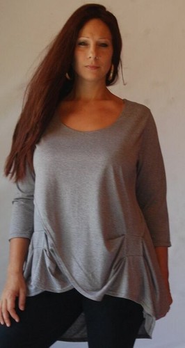 MISTY BLOUSE SHIRT TOP 3/4 SLEEVE ASYM 2X 3X 4X PLUS STRETCH JERSEY CROSS OVER - Picture 2 of 3
